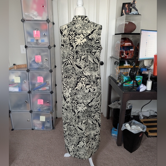Carolina Colours Black Cream White Tropical Floral Sleeveless Maxi Dress Size 14 - Picture 2 of 8